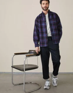 Chemise confort Farel à carreaux bleu marine