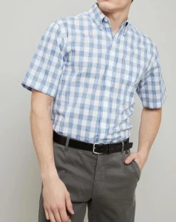 Chemise Confort Fit à carreaux bleu clair/blanc