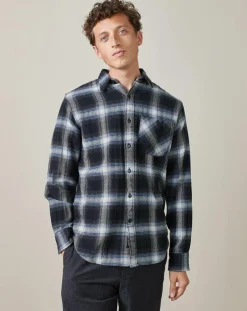 Chemise droite en Flanelle Guss à carreaux marine