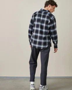 Chemise droite en Flanelle Guss à carreaux marine