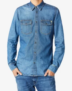 Chemise droite en jean Archive bleue
