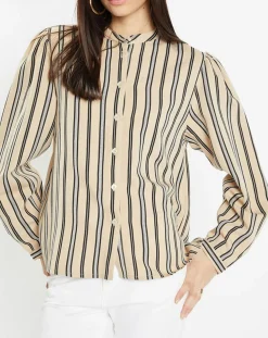 Chemise droite Laurie à rayures beige/noir