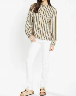Chemise droite Laurie à rayures beige/noir