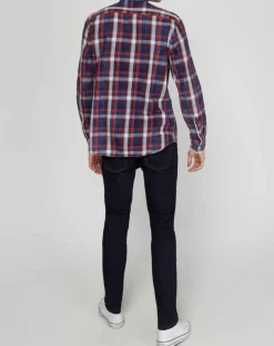 Chemise droite Washed carreaux rouge/bleu/blanc