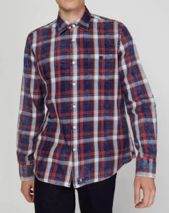 Chemise droite Washed carreaux rouge/bleu/blanc
