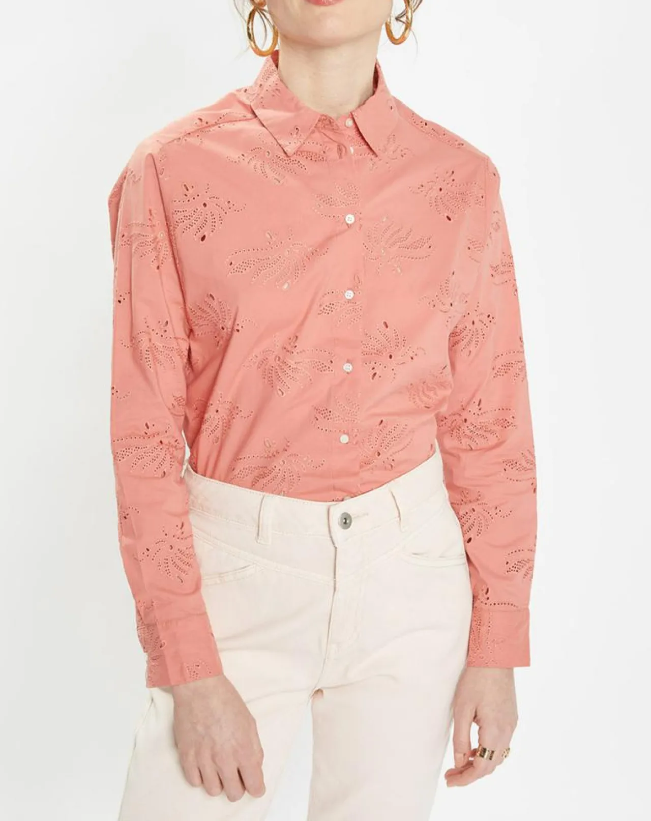 Chemise Ebrizia brodée ajourée bois de rose