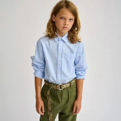 Chemise en Coton & Lin Gulian à carreaux bleue