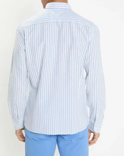 Chemise en Coton & Lin Slim Fit à rayures bleu/blanc