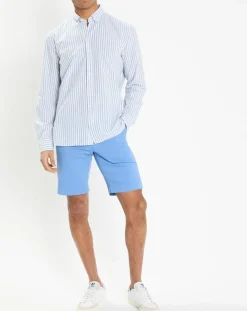 Chemise en Coton & Lin Slim Fit à rayures bleu/blanc