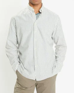 Chemise en Coton & Lin Slim Fit à rayures kaki/blanc