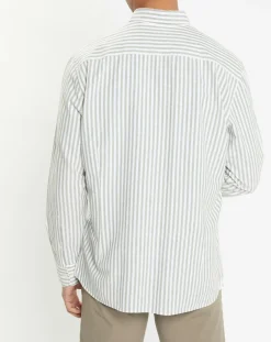 Chemise en Coton & Lin Slim Fit à rayures kaki/blanc
