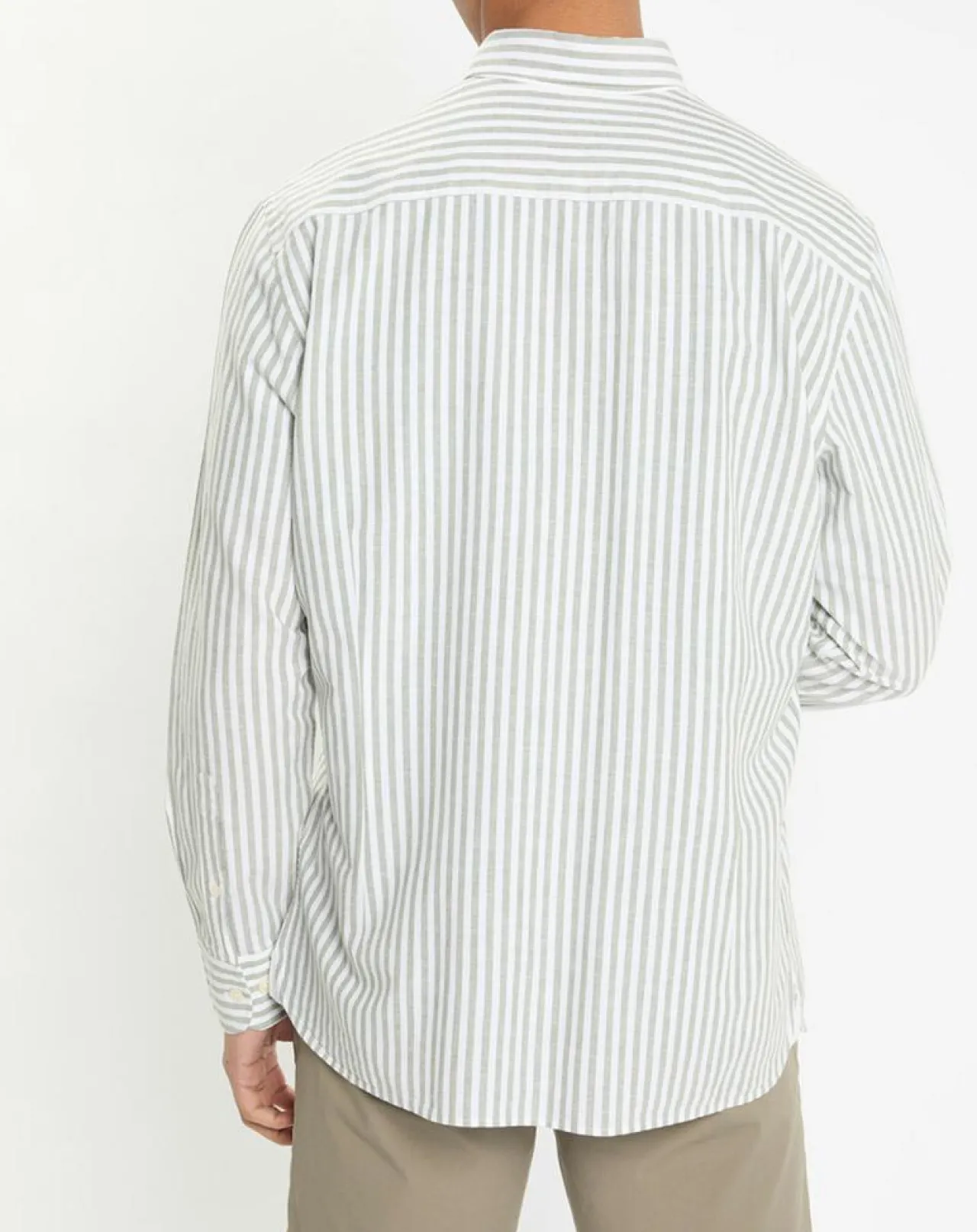 Chemise en Coton & Lin Slim Fit à rayures kaki/blanc