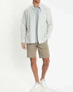 Chemise en Coton & Lin Slim Fit à rayures kaki/blanc