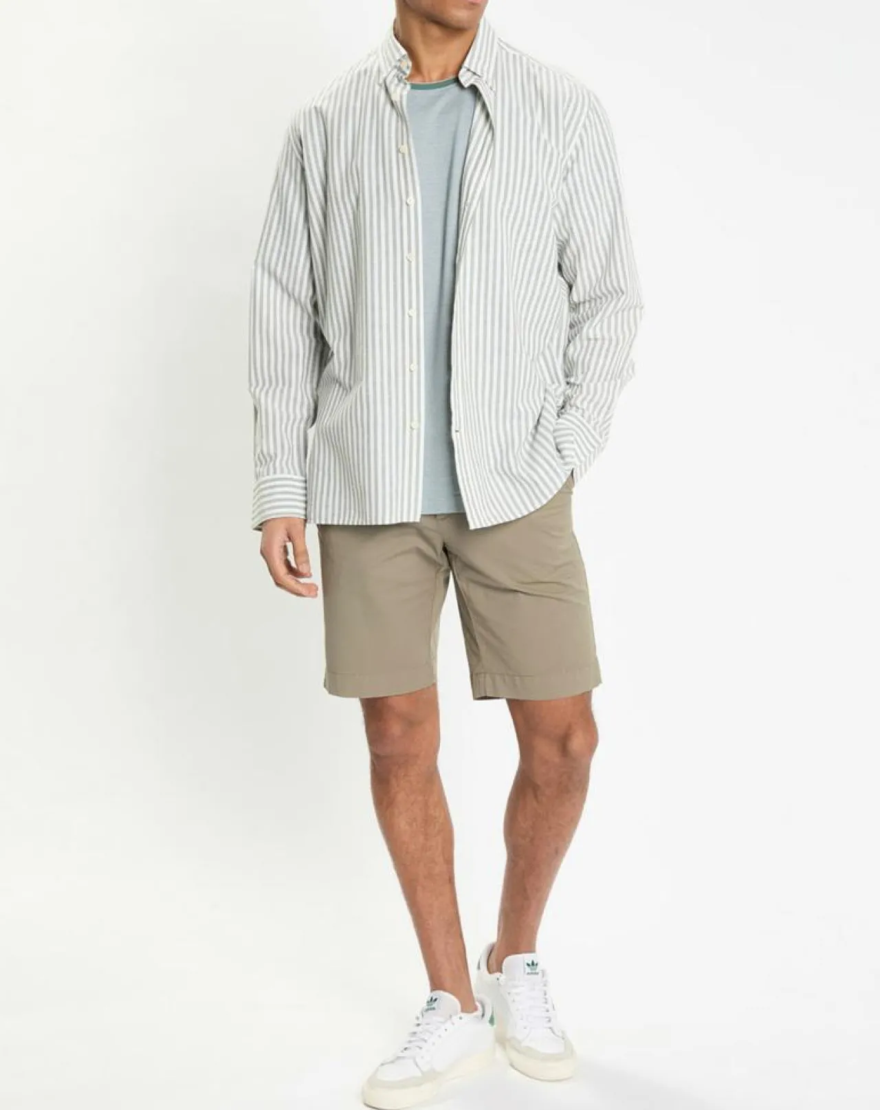 Chemise en Coton & Lin Slim Fit à rayures kaki/blanc