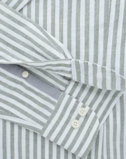 Chemise en Coton & Lin Slim Fit à rayures kaki/blanc