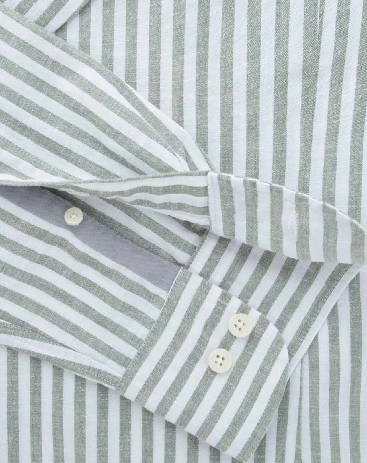 Chemise en Coton & Lin Slim Fit à rayures kaki/blanc