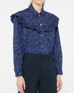 Chemise en Coton bio Candy imprimé léopard bleu/noir