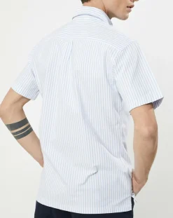 Chemise en coton épais Slim Fit Bat Oxford à rayures bleu ciel