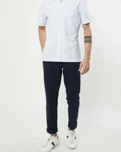 Chemise en coton épais Slim Fit Bat Oxford à rayures bleu ciel