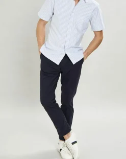 Chemise en coton épais Slim Fit Bat Oxford à rayures bleu ciel