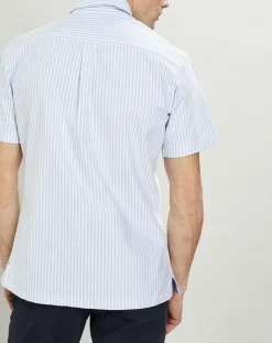 Chemise en coton épais Slim Fit Bat Oxford à rayures bleu ciel