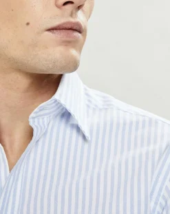 Chemise en coton épais Slim Fit Bat Oxford à rayures bleu ciel