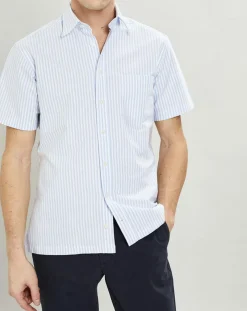 Chemise en coton épais Slim Fit Bat Oxford à rayures bleu ciel