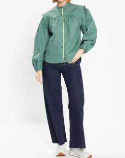 Chemise en Coton Piping emmanchures relief vert