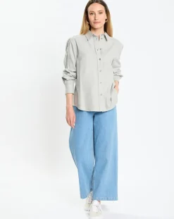 Chemise en Flanelle manches ballons gris clair