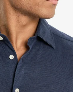 Chemise en Lin & Coton Slim Fit manches courtes Tricot bleue