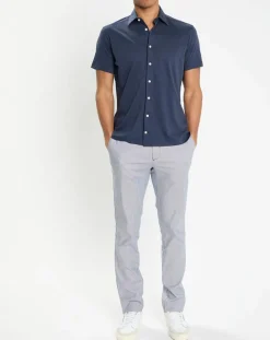 Chemise en Lin & Coton Slim Fit manches courtes Tricot bleue
