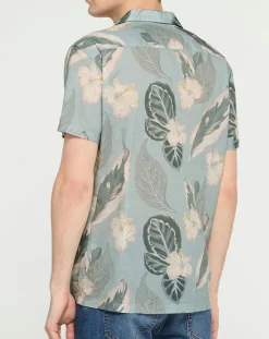 Chemise en Lin mélangé Bowling à imprimé tropical vert clair