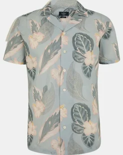 Chemise en Lin mélangé Bowling à imprimé tropical vert clair