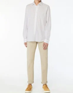 Chemise en Lin mélangé Regular Fit à rayures bleu clair/rose