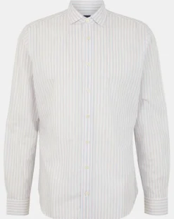 Chemise en Lin mélangé Regular Fit à rayures bleu clair/rose