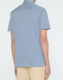 Chemise en Lin mélangé Slim Fit Polo Piqué bleu clair