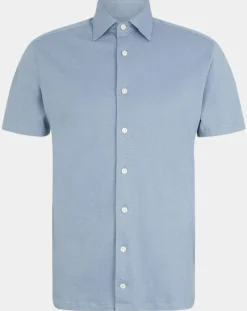 Chemise en Lin mélangé Slim Fit Polo Piqué bleu clair