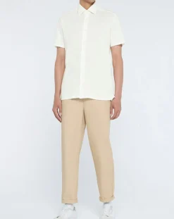 Chemise en Lin mélangé Slim Fit Polo Piqué écrue