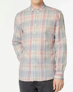 Chemise en Lin mélangé Slim Fit à carreaux multicolore