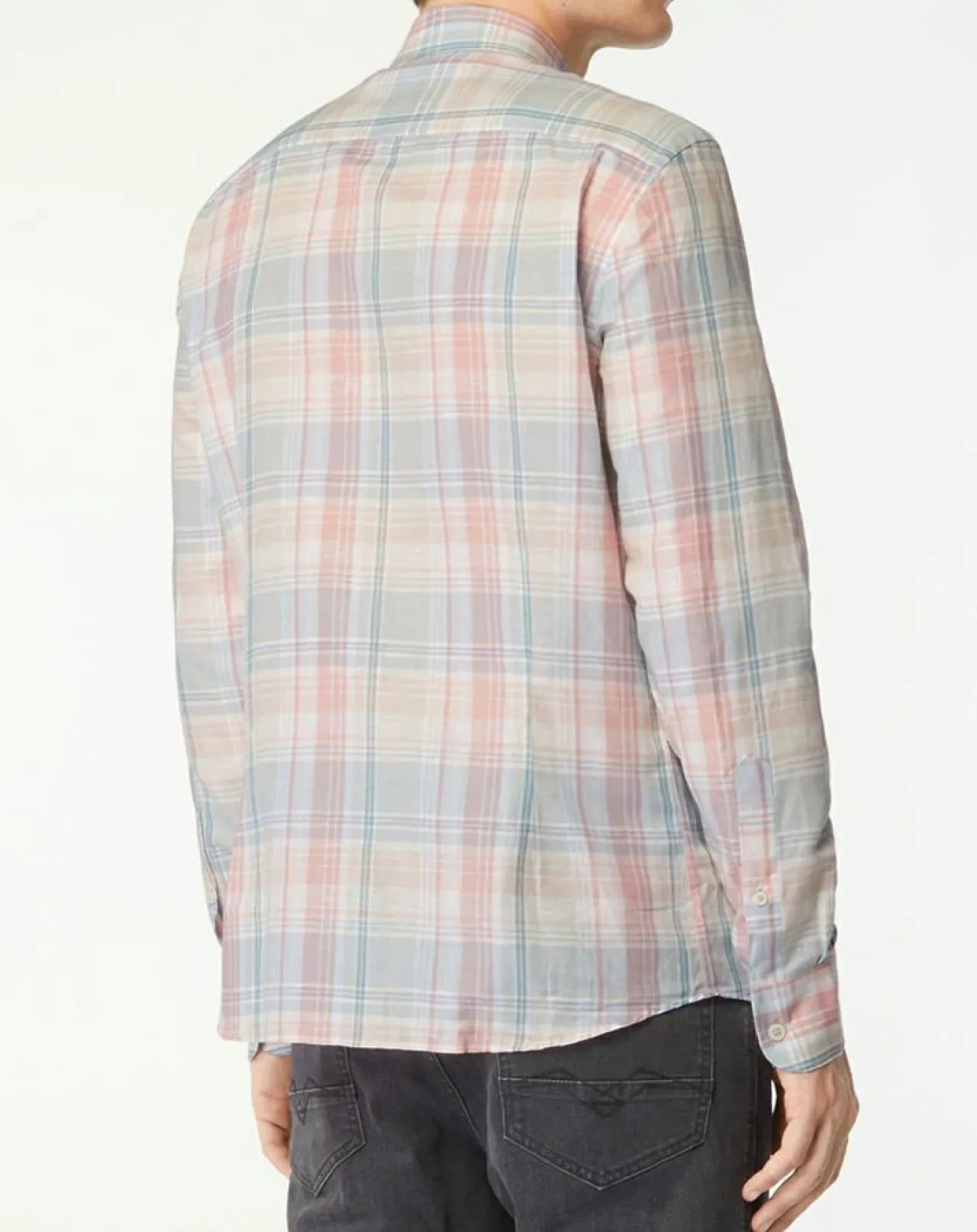 Chemise en Lin mélangé Slim Fit à carreaux multicolore