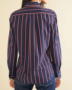 Chemise en Popeline Japonaise Kim rayée marine/rouge