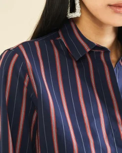 Chemise en Popeline Japonaise Kim rayée marine/rouge