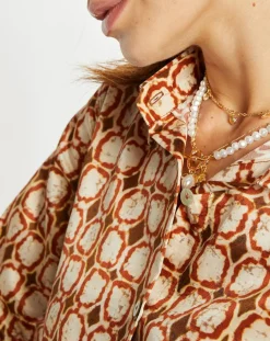 Chemise en Soie mélangée Ines marron/beige