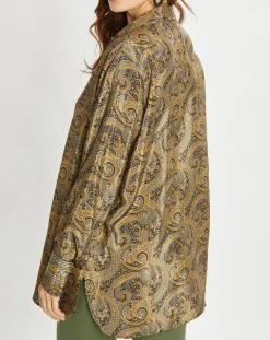 Chemise en Soie mélangée Sasha marron/bleu