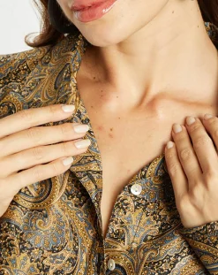 Chemise en Soie mélangée Sasha marron/bleu