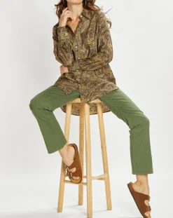 Chemise en Soie mélangée Sasha marron/bleu