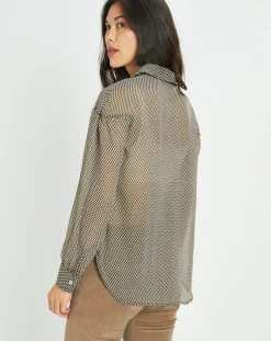 Chemise fluide Store imprimée square noir/beige