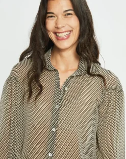 Chemise fluide Store imprimée square noir/beige