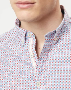 Chemise imprimée shaped fit rouge/blanc