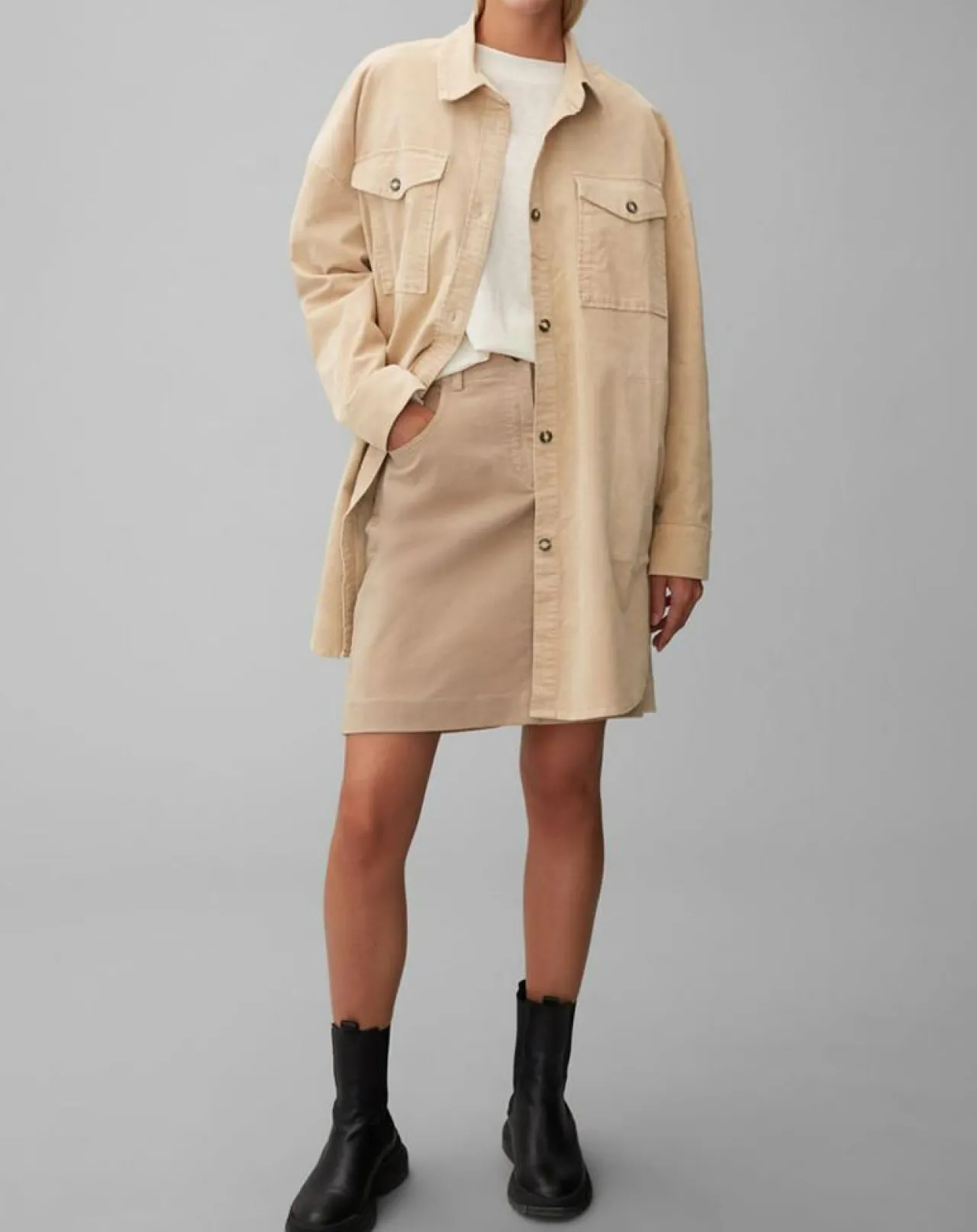 Chemise longue Overshirt Loose beige